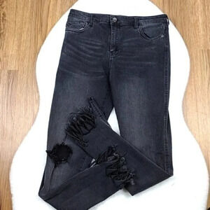 F21 Women's High Rise Distressed Black Skinny Jeans